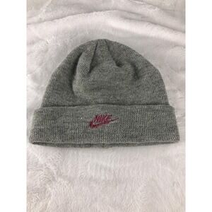 Nike Hat Beanie Cuffed Knit Kids Toddler Gray Embroidered Swoosh Logo Winter
